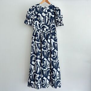 Elegant Navy and White Patterned Dress
